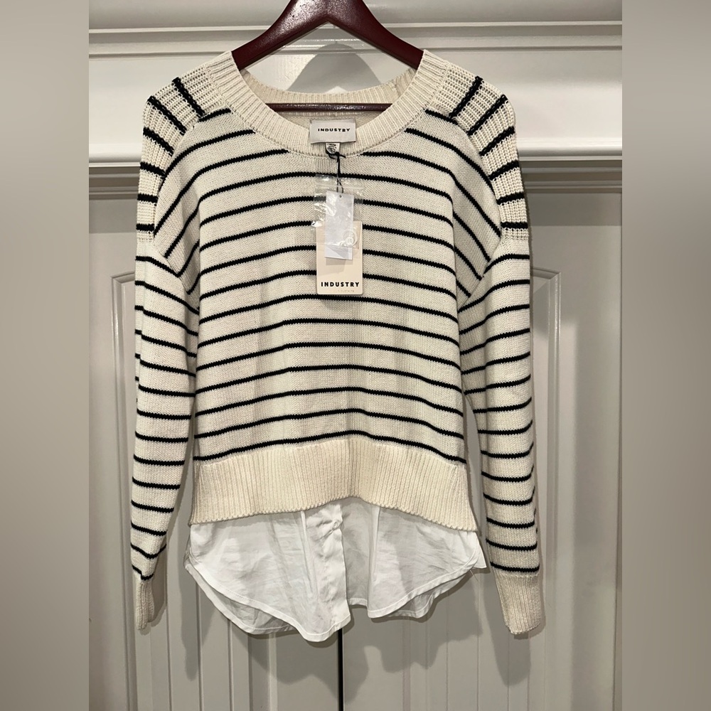 Striped Crew Neck Sweater - Black and Cream NWT